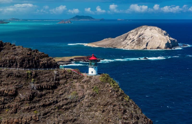 Makapuʻu Lighthouse with Manana Island in the background 