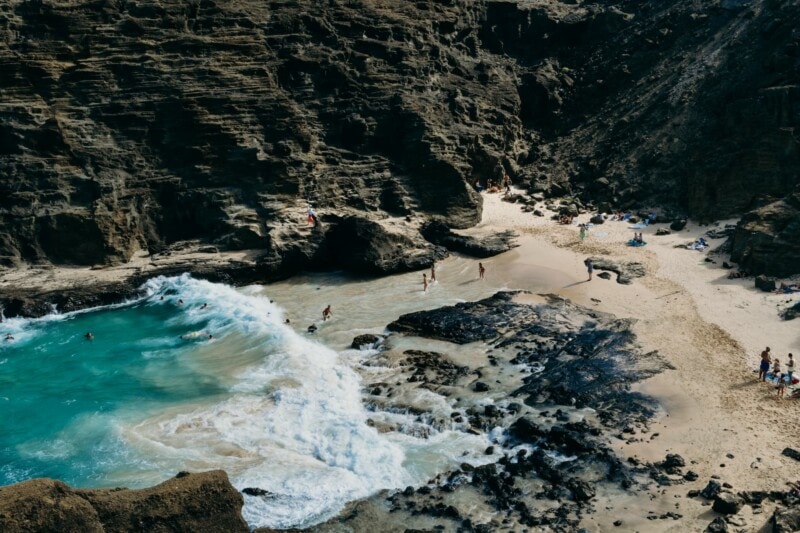 People swimming at the Halona Beach Cove on Oʻahu, Hawaii