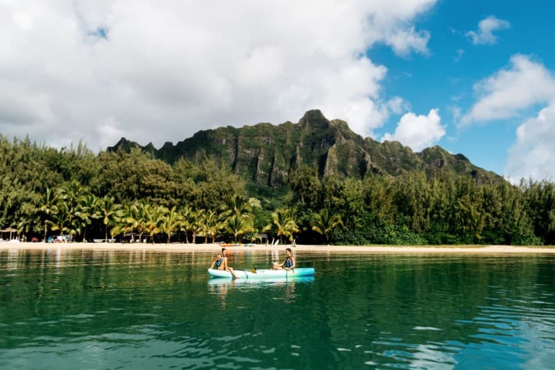  Couple tandem kayaks in Kaneohe Bay on Oahu