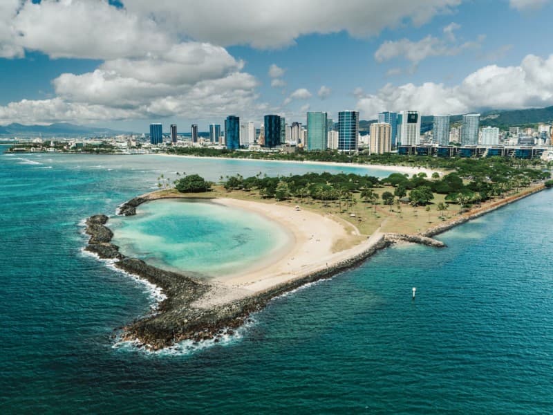 Aerial view of the Magic Island Lagoon 