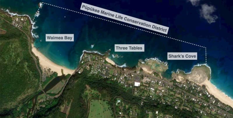 Map showing the extent of the Pūpūkea Marine Life Conservation District on Oahu, Hawai‘i