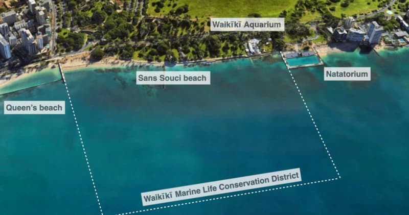 Map showing the extent of the Waikīkī Marine Life Conservation District